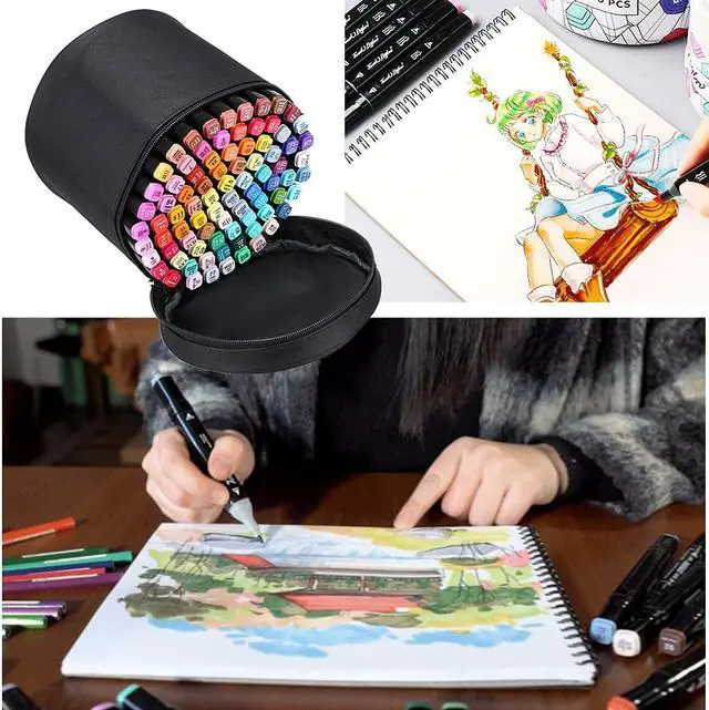 Alt view image 5 of 7 - BTSKY Multifunction Marker Case - Zippered Canvas Pen Bag for 80 Markers | Pencil Organizer Stationary Storage, Black (NO Compartments Inside, Markers Not Included)