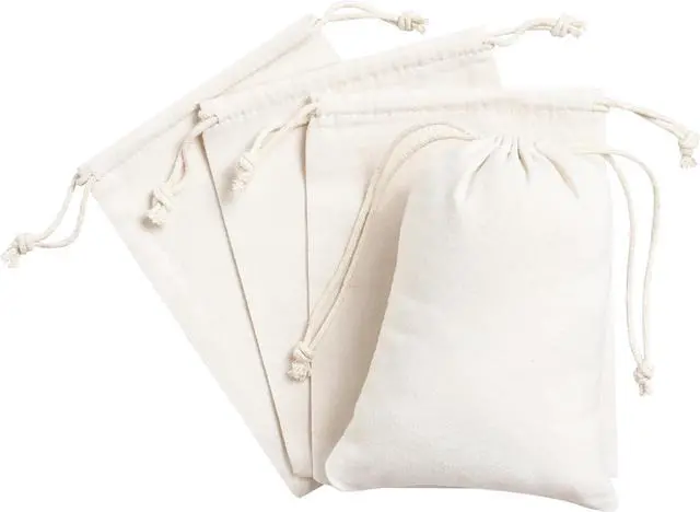 Main image of Heavy Duty Cotton Drawstring Bags 4-Pack - 270 GSM Thick Cloth Pouches for Gifts, Travel, Dice, Jewelry, Laundry - Double Drawstring (Natural Beige, 5 x 7 Inches)