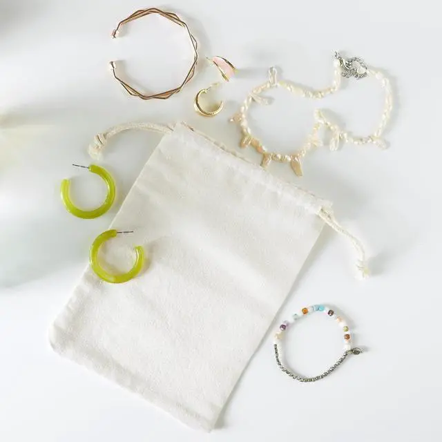 Alt view image 2 of 6 - Heavy Duty Cotton Drawstring Bags 4-Pack - 270 GSM Thick Cloth Pouches for Gifts, Travel, Dice, Jewelry, Laundry - Double Drawstring (Natural Beige, 5 x 7 Inches)