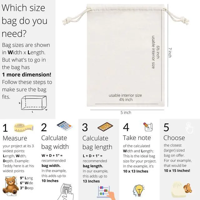 Alt view image 4 of 6 - Heavy Duty Cotton Drawstring Bags 4-Pack - 270 GSM Thick Cloth Pouches for Gifts, Travel, Dice, Jewelry, Laundry - Double Drawstring (Natural Beige, 5 x 7 Inches)