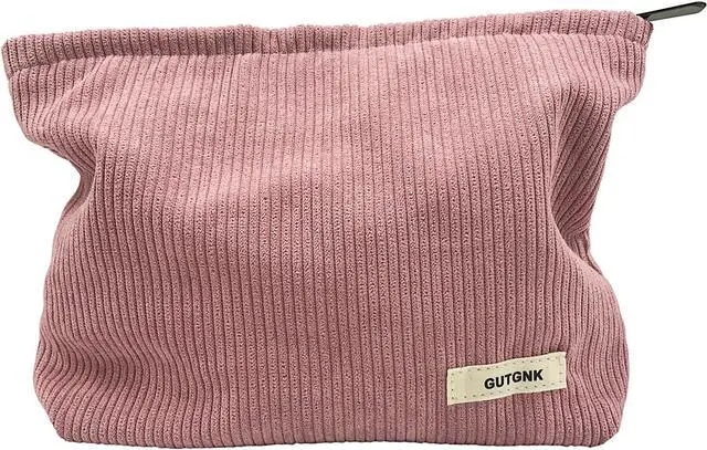 Main image of GUTGNK Women's Corduroy Cosmetic Bag, Large Capacity Canvas Cosmetic Bag Travel Toiletry Bag Accessories Organizer, Pink