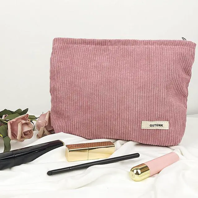 Alt view image 3 of 7 - GUTGNK Women's Corduroy Cosmetic Bag, Large Capacity Canvas Cosmetic Bag Travel Toiletry Bag Accessories Organizer, Pink