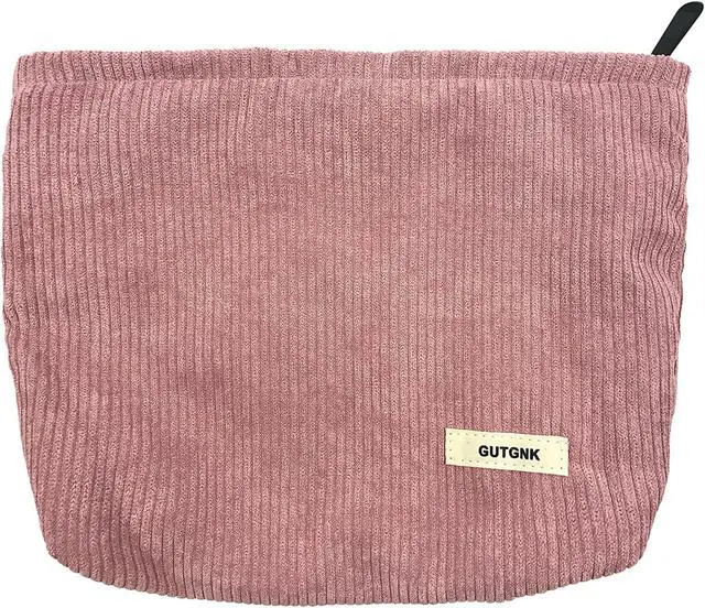 Alt view image 7 of 7 - GUTGNK Women's Corduroy Cosmetic Bag, Large Capacity Canvas Cosmetic Bag Travel Toiletry Bag Accessories Organizer, Pink