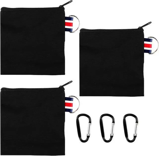 Alt view image 7 of 7 - 3 Pcs Black Canvas Zipper Pouch with Metal Hanging Rings | Small Square Travel Organizer Case-Coin Purse & Makeup Bag for Makeup, Coins, Earphones, Charger Cables, and Daily Essentials