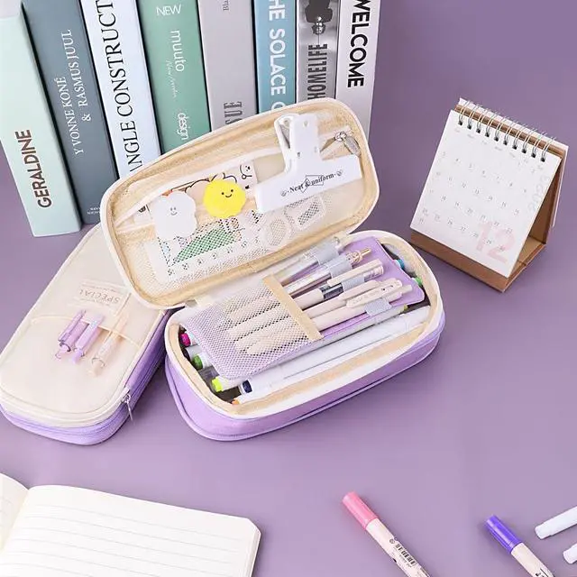 Alt view image 2 of 7 - iSuperb Foldable Pencil Case Zipper Big Capacity Canvas Pencil Pouch Cosmetic Organizers Pen Bag Makeup Bags for Women (Purple)