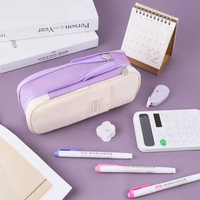 Alt view image 3 of 7 - iSuperb Foldable Pencil Case Zipper Big Capacity Canvas Pencil Pouch Cosmetic Organizers Pen Bag Makeup Bags for Women (Purple)