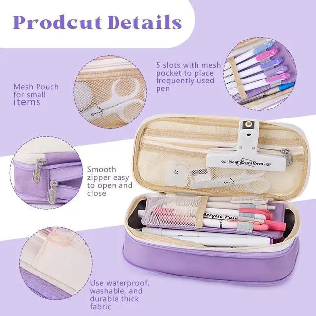 Alt view image 4 of 7 - iSuperb Foldable Pencil Case Zipper Big Capacity Canvas Pencil Pouch Cosmetic Organizers Pen Bag Makeup Bags for Women (Purple)