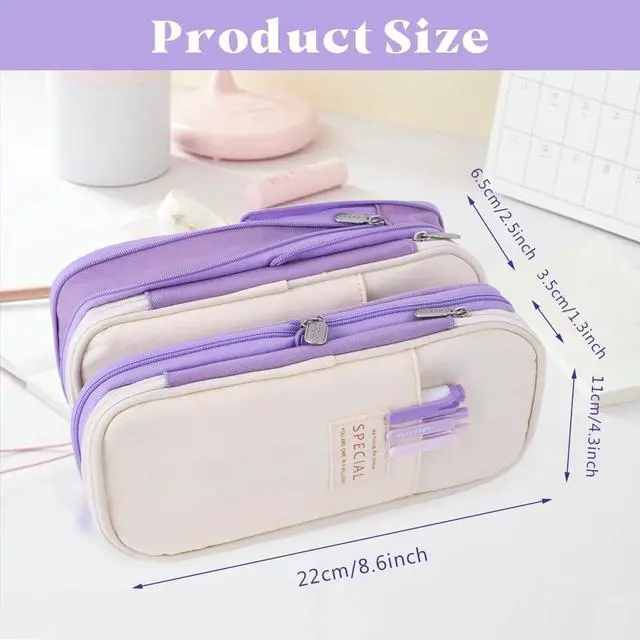 Alt view image 6 of 7 - iSuperb Foldable Pencil Case Zipper Big Capacity Canvas Pencil Pouch Cosmetic Organizers Pen Bag Makeup Bags for Women (Purple)