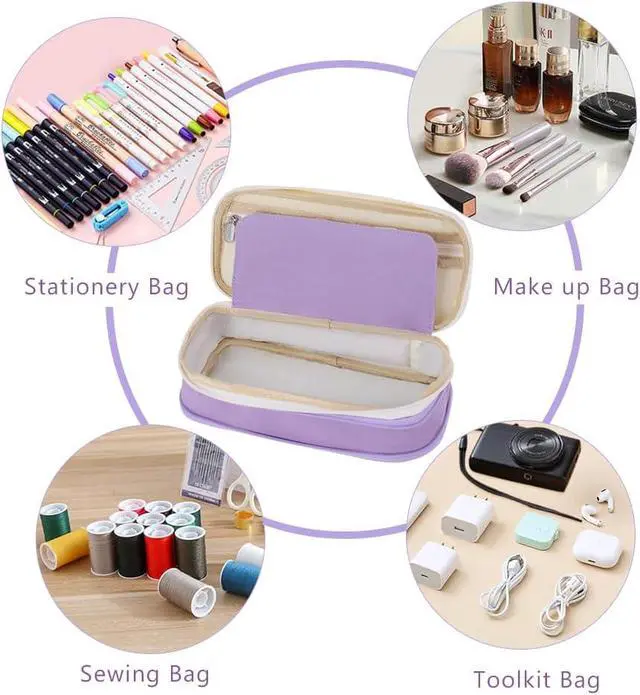 Alt view image 5 of 7 - iSuperb Foldable Pencil Case Zipper Big Capacity Canvas Pencil Pouch Cosmetic Organizers Pen Bag Makeup Bags for Women (Purple)