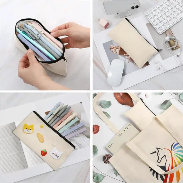 Alt view image 4 of 5 - Phicorn Small Canvas Zipper Pouches, 6-Pack, 8 x 4.2 in, Cotton Lined | Compact cotton canvas pouch with white lining and smooth zipper for crafts, pencils, makeup, travel, and small-item storage