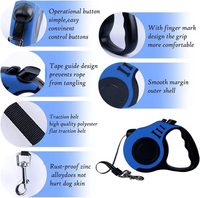 Alt view image 3 of 6 - Retractable Dog Leash, 10 FT Dog Leash for Small Medium Dogs up to 22lbs, Pet Tape with Anti Slip Handle and Lock Nylon, 1 Silicone Dog Bowl, 1 Dispenser, 2 Waste Bag