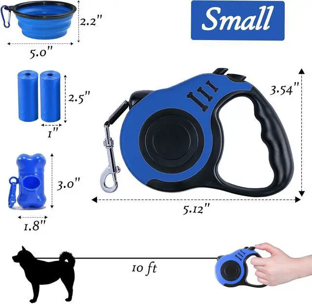 Alt view image 2 of 6 - Retractable Dog Leash, 10 FT Dog Leash for Small Medium Dogs up to 22lbs, Pet Tape with Anti Slip Handle and Lock Nylon, 1 Silicone Dog Bowl, 1 Dispenser, 2 Waste Bag
