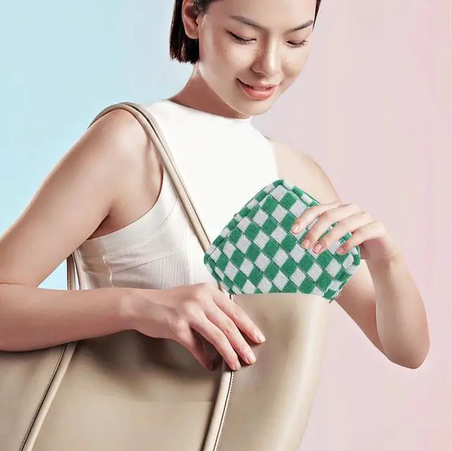 Alt view image 4 of 7 - Small Green Makeup Bag for Purse, Mini Checkered Cosmetic Bag Zipper Cute Make Up Pouch Travel Toiletry Bag Quilted Aesthetic Accessories Makeup Storage Bag Organizer for Women Girls