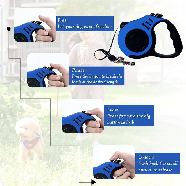 Alt view image 4 of 6 - Retractable Dog Leash, 10 FT Dog Leash for Small Medium Dogs up to 22lbs, Pet Tape with Anti Slip Handle and Lock Nylon, 1 Silicone Dog Bowl, 1 Dispenser, 2 Waste Bag