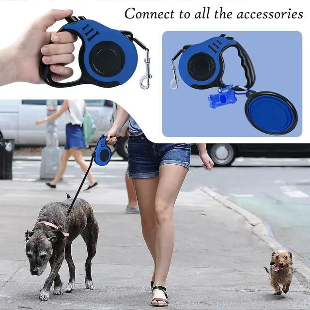 Alt view image 6 of 6 - Retractable Dog Leash, 10 FT Dog Leash for Small Medium Dogs up to 22lbs, Pet Tape with Anti Slip Handle and Lock Nylon, 1 Silicone Dog Bowl, 1 Dispenser, 2 Waste Bag