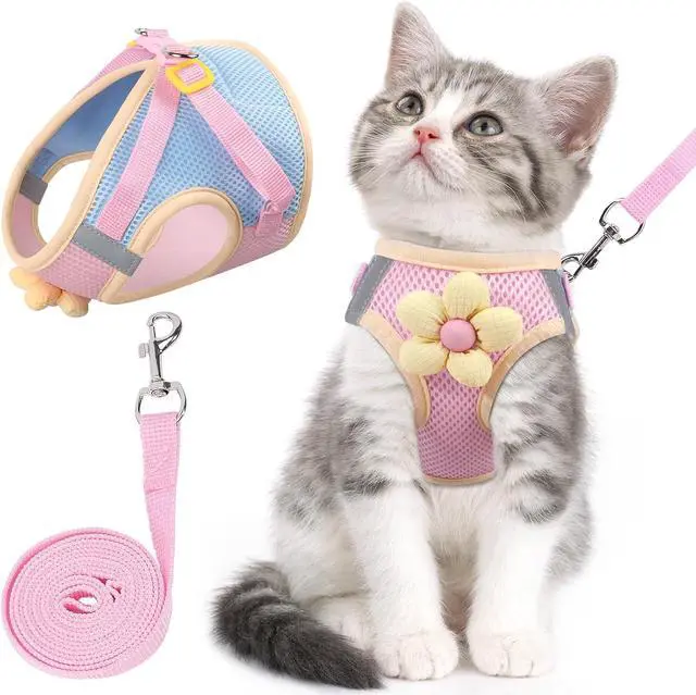 Main image of Cat Harness and Leash Set, Escape Proof Soft Vest Walk Pink XS | Adjustable, Easy Wear, Breathable Comfy Mesh, Reflective Strips, Sturdy Clip Buckle Flower Harness for Cats Kitty Puppy Bunny
