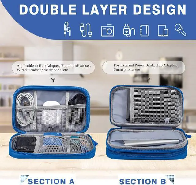 Alt view image 6 of 7 - CAAORDKSO Travel Cord Organizer Case, Electronic Accessories Bag, Tech Electronic Case, Electronics Travel Organizer Bag for Cable, USB, Cord, Charger, Phone, Power Bank, Earphone (Blue, Large)