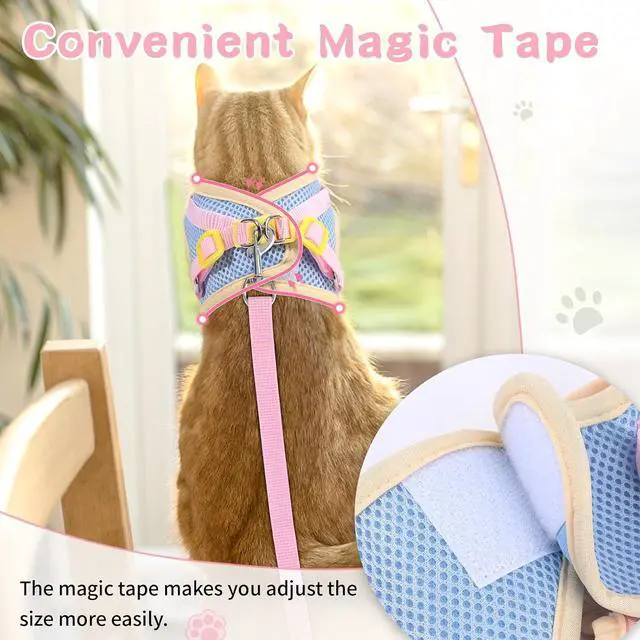 Alt view image 6 of 7 - Cat Harness and Leash Set, Escape Proof Soft Vest Walk Pink XS | Adjustable, Easy Wear, Breathable Comfy Mesh, Reflective Strips, Sturdy Clip Buckle Flower Harness for Cats Kitty Puppy Bunny