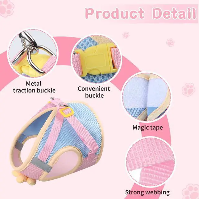 Alt view image 7 of 7 - Cat Harness and Leash Set, Escape Proof Soft Vest Walk Pink XS | Adjustable, Easy Wear, Breathable Comfy Mesh, Reflective Strips, Sturdy Clip Buckle Flower Harness for Cats Kitty Puppy Bunny