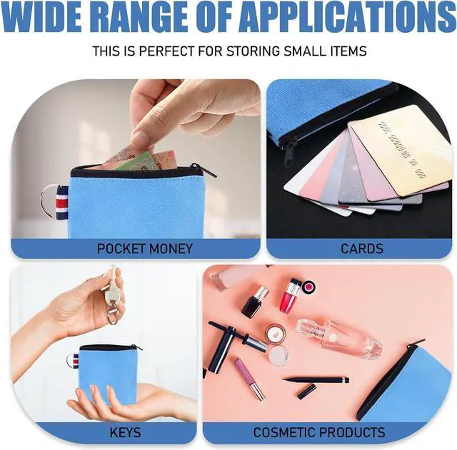 Alt view image 4 of 7 - 6Pcs Small Zipper Pouch DIY Craft Canvas Zipper Pouch Travel Pouches | Small Makeup Bags with Hanging Ring, suitable for Lipstick Cosmetic Earphone Charger Coin Key (6 Colors)