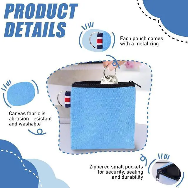 Alt view image 5 of 7 - 6Pcs Small Zipper Pouch DIY Craft Canvas Zipper Pouch Travel Pouches | Small Makeup Bags with Hanging Ring, suitable for Lipstick Cosmetic Earphone Charger Coin Key (6 Colors)