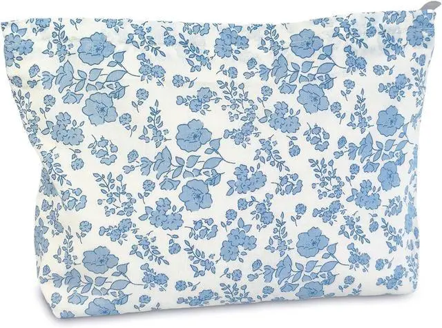 Main image of STARDW Aesthetic Floral Makeup Bag Cute Small Cosmetic Bags for Women Girls, Travel Toiletry Bag Large Capacity Zipper Makeup Pouch, Purse Organizer Pouches (Floral Blue)
