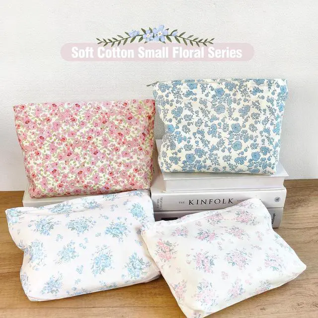 Alt view image 5 of 5 - STARDW Aesthetic Floral Makeup Bag Cute Small Cosmetic Bags for Women Girls, Travel Toiletry Bag Large Capacity Zipper Makeup Pouch, Purse Organizer Pouches (Floral Blue)