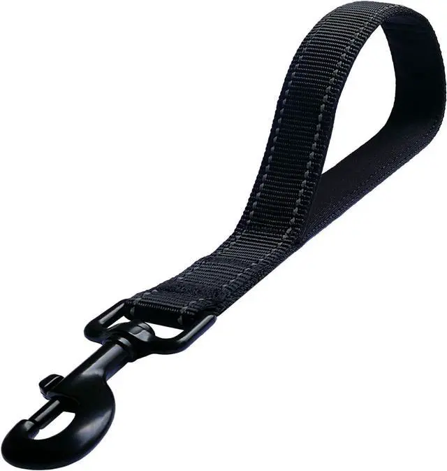 Main image of Short Nylon Dog Lead - Heavy Duty Padded Handle - Reflective Black, 12 Inch for Large & Medium Dogs