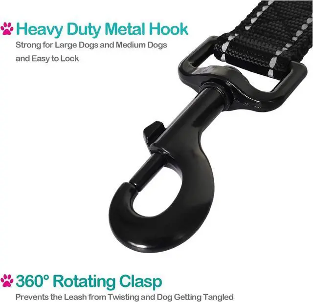 Alt view image 3 of 6 - Short Nylon Dog Lead - Heavy Duty Padded Handle - Reflective Black, 12 Inch for Large & Medium Dogs