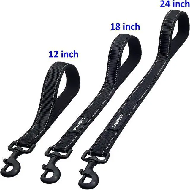 Alt view image 6 of 6 - Short Nylon Dog Lead - Heavy Duty Padded Handle - Reflective Black, 12 Inch for Large & Medium Dogs