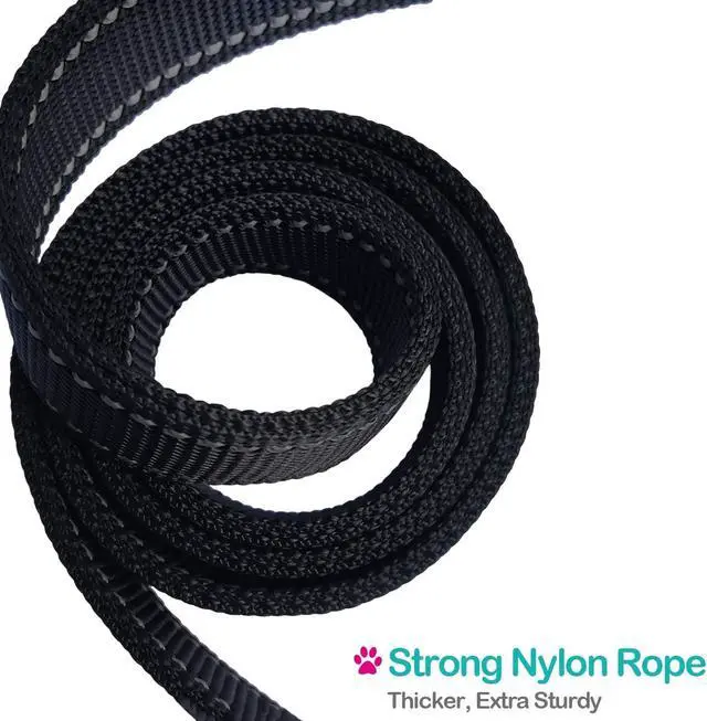 Alt view image 5 of 6 - Short Nylon Dog Lead - Heavy Duty Padded Handle - Reflective Black, 12 Inch for Large & Medium Dogs