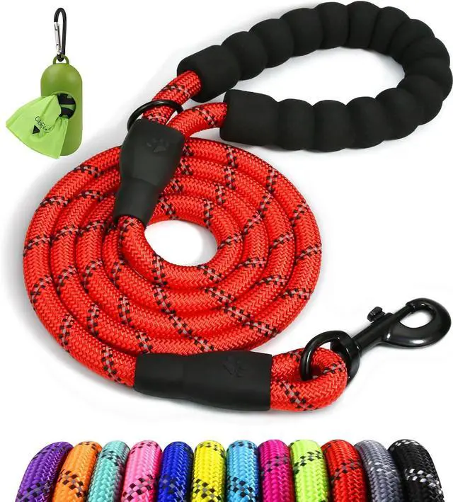 Main image of Taglory Rope Dog Leash for Medium Large Dogs, 6 FT Padded Handle, Red | Climbing Rope for Strong Pullers, Reflective for Night Walks and Training, Comfortable Grip, Anti-tangle Swivel Clip 1/2 inch