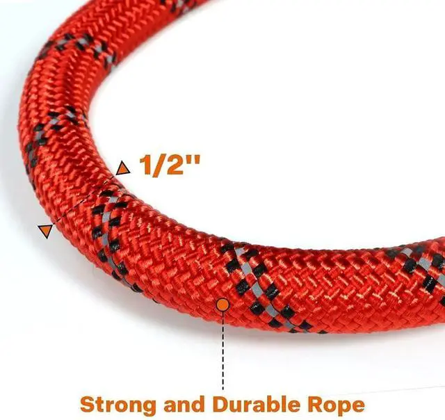 Alt view image 3 of 6 - Taglory Rope Dog Leash for Medium Large Dogs, 6 FT Padded Handle, Red | Climbing Rope for Strong Pullers, Reflective for Night Walks and Training, Comfortable Grip, Anti-tangle Swivel Clip 1/2 inch