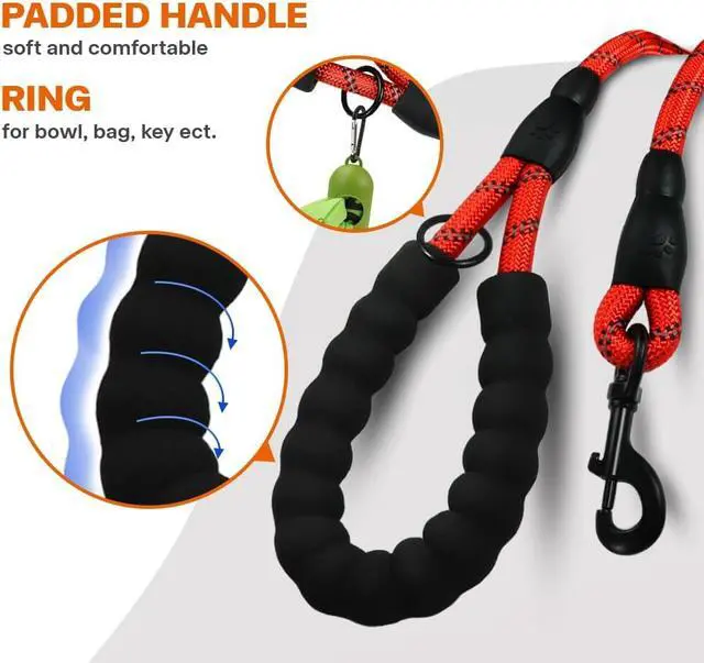 Alt view image 4 of 6 - Taglory Rope Dog Leash for Medium Large Dogs, 6 FT Padded Handle, Red | Climbing Rope for Strong Pullers, Reflective for Night Walks and Training, Comfortable Grip, Anti-tangle Swivel Clip 1/2 inch