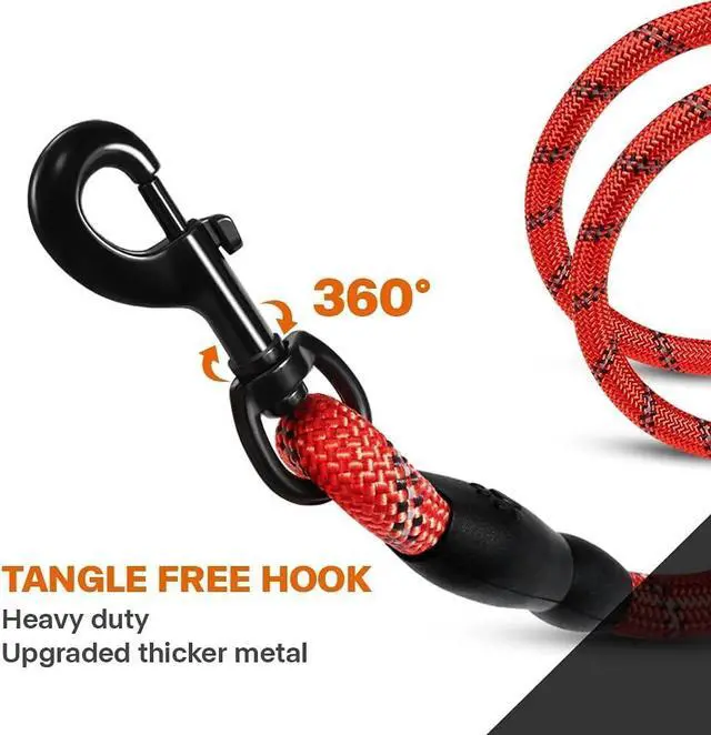 Alt view image 6 of 6 - Taglory Rope Dog Leash for Medium Large Dogs, 6 FT Padded Handle, Red | Climbing Rope for Strong Pullers, Reflective for Night Walks and Training, Comfortable Grip, Anti-tangle Swivel Clip 1/2 inch