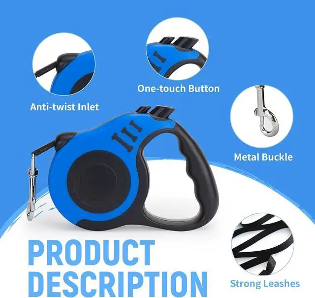 Alt view image 4 of 6 - Retractable Dog Leash Automatic Telescopic Tractor Dog Tape | Pet Tape 10/16 FT Durable and Convenient, with Non-Slip Handle, Suitable for Small and Medium-Sized Dogs Blue