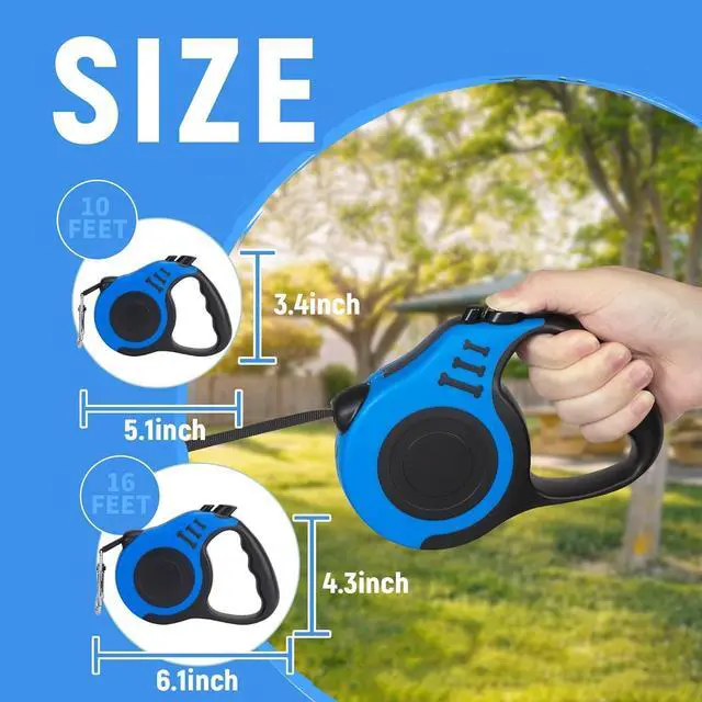 Alt view image 2 of 6 - Retractable Dog Leash Automatic Telescopic Tractor Dog Tape | Pet Tape 10/16 FT Durable and Convenient, with Non-Slip Handle, Suitable for Small and Medium-Sized Dogs Blue