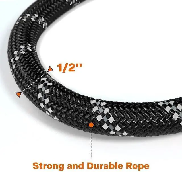 Alt view image 3 of 6 - Taglory Rope Dog Leash for Medium Large Dogs, 6 FT Padded Handle, Black | Climbing Rope for Strong Pullers, Reflective for Night Walks and Training, Comfortable Grip, Anti-tangle Swivel Clip 1/2 inch