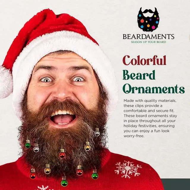 Alt view image 2 of 7 - Beardaments Beard Ornaments for Men Colorful Christmas Baubles - Easy-Attach Funny Christmas Ornaments for Cosplay and Holiday Parties - 12pc