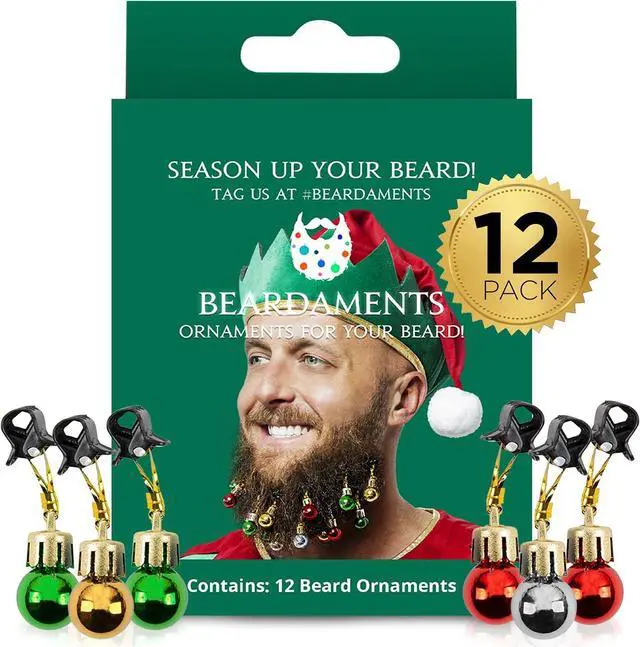 Main image of Beardaments Beard Ornaments for Men Colorful Christmas Baubles - Easy-Attach Funny Christmas Ornaments for Cosplay and Holiday Parties - 12pc