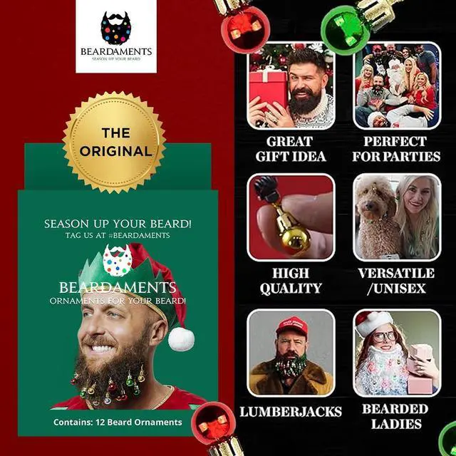 Alt view image 4 of 7 - Beardaments Beard Ornaments for Men Colorful Christmas Baubles - Easy-Attach Funny Christmas Ornaments for Cosplay and Holiday Parties - 12pc