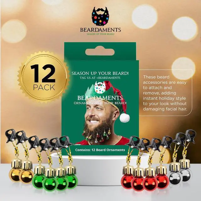 Alt view image 3 of 7 - Beardaments Beard Ornaments for Men Colorful Christmas Baubles - Easy-Attach Funny Christmas Ornaments for Cosplay and Holiday Parties - 12pc