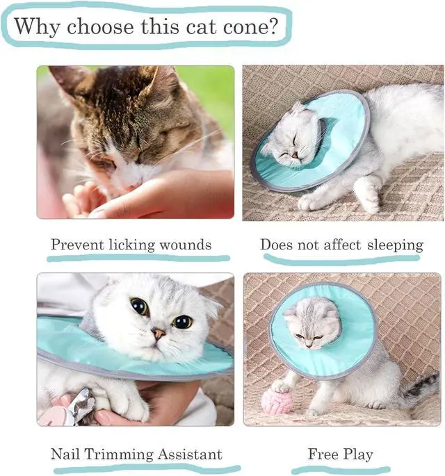 Alt view image 4 of 6 - Ultra-Light Cat Recovery Collar - Waterproof Neck Cones After Surgery, Adjustable Flat Elizabethan Collars for Kitten Cats Puppy Rabbits, Mint Green, M Size