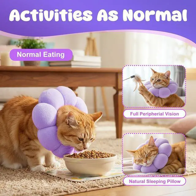 Alt view image 4 of 7 - Cat Cone Collar Comfy Flower Style Elizabeth Collar Soft Waterproof Cat Recovery Collars Stop Licking Scratching After Surgery Cute Adjustable Lightweight Kitten Collars for Cats Kittens Small Dogs