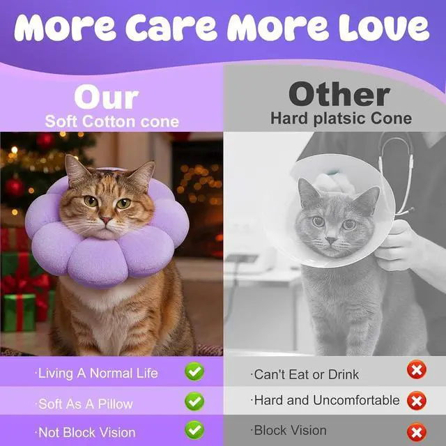 Alt view image 7 of 7 - Cat Cone Collar Comfy Flower Style Elizabeth Collar Soft Waterproof Cat Recovery Collars Stop Licking Scratching After Surgery Cute Adjustable Lightweight Kitten Collars for Cats Kittens Small Dogs