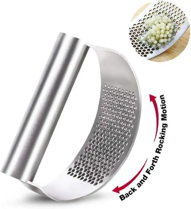 Alt view image 3 of 7 - GuDoQi Garlic Press Rocker, Stainless Steel Garlic Mincer Garlic Crusher, Garlic Chooper with Peeler and Scraper Brush, Garlic Press with Ergonomic Handle, Innovative Kitchen Gadgets