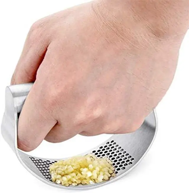 Alt view image 5 of 7 - GuDoQi Garlic Press Rocker, Stainless Steel Garlic Mincer Garlic Crusher, Garlic Chooper with Peeler and Scraper Brush, Garlic Press with Ergonomic Handle, Innovative Kitchen Gadgets