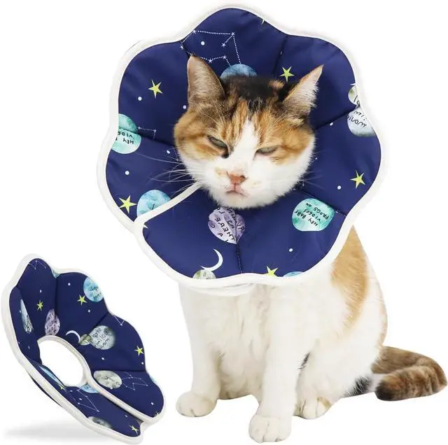 Main image of Soft Cat Recovery Cone, Durable Dog Collar After Surgery, Waterproof Pet Elizabethan Collar Protective Wound Healing for Cats and Puppies (Large/Constellation Pattern)