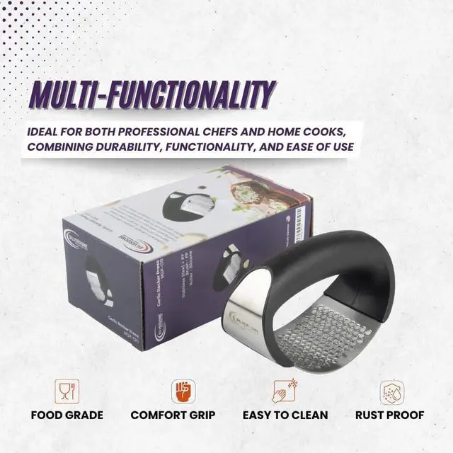 Alt view image 6 of 7 - Garlic Press Rocker Set- Premium Garlic Crusher- Innovative & Fast Garlic mincer- Peeler and Scraper Included- Comfortable Grip