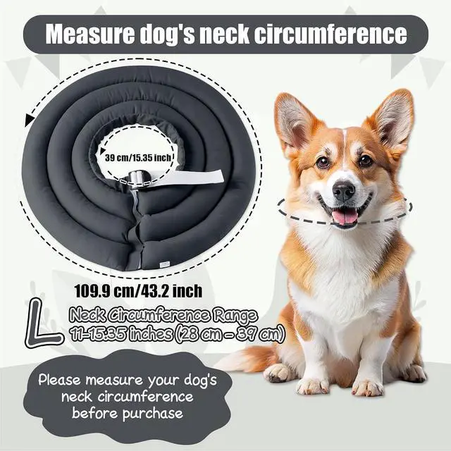 Alt view image 2 of 7 - Soft Dog Cone Collar - Adjustable Recovery Cone for Medium Large Dogs After Surgery to Stop Licking, Waterproof Elizabethan Protective Neck Donut Collar Alternative for Pet (Grey, L)